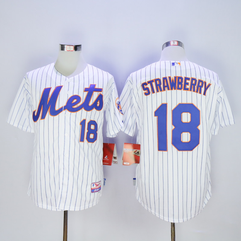 Men New York Mets #18 Strawberry White MLB Jerseys->->MLB Jersey